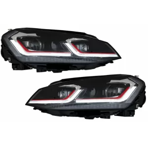Scheinwerfer LED Dynamisches Licht mit Gitter für VW Golf 7 VII 2013-2017 R Look rot-image-6048435