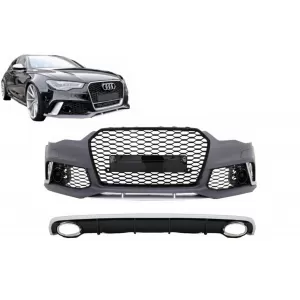 Bara Fata cu Difuzor Bara Spate si Ornamente Evacuare compatibil cu A6 C7 4G Facelift (2011-2014) RS6 Design-image-6048855