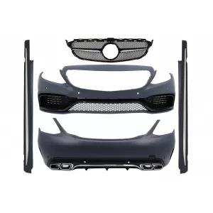 image-72-Body Kit Mercedes C-osztály W205 Sedan 14+ modellekhez, C63 dizájn, lökhárító, hűtőrács, kipufogóvég
