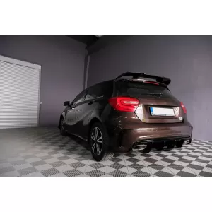 Valance Rear Diffuser Suitable for MERCEDES W176 A-Class (2012-2018) with Exhaust Muffler Tips and Roof Boot Lid Spoiler A45 Design Facelift