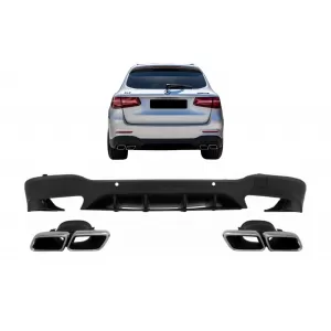 Rear Diffuser suitable for Mercedes GLC X253 SUV (2015-07.2019) GLC63 Exhaust Muffler Tips Silver