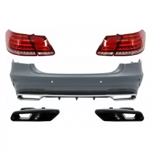 Rear Bumper with Exhaust Muffler Tips Black and LED Light Bar Taillights suitable for Mercedes W212 E-Class Facelift (2009-2012) E63 Design