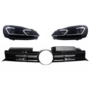 image-2-Prednja rešetka Centralna rešetka prikladna za VW Golf VI (2008-2013) s LED Prednja svijetla koja teku dinamičkim sekvencijalnim svjetlima za okretanje R20 Dizjan