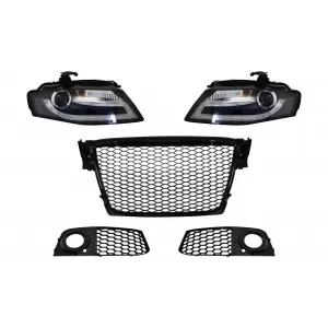 image-7-Jelvény nélküli hűtőrács, ködlámpa ráccsal, oldalsó ráccsal és LED nappali menetfényes fényszórókkal, AUDI A4 B8 8K (2008-2011), RS Design