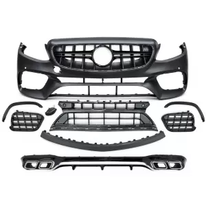 image-25-Paraurti Anteriore per Mercedes E W213 2016-2019 E63 Look Diffusore Scarico Cromo