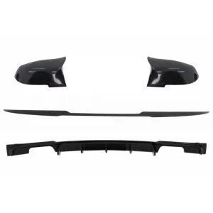 image-74-Csomagtér spoiler, hátsó lökhárító diffúzor kettő kipufogóvéggel és visszapillantó tükör borítással BMW 3-as F30 (2011-2019), M4 CSL Performance Design, zongoralakk fekete