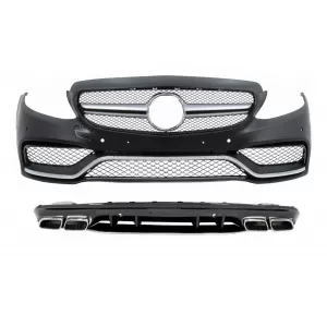 image-11-Prednji Branik sa stražnjim difuzorom i Srebrni vrhovima prikladan za Mercedes C-klasu W205 S205 (2014-2020) Samo za AMG Sport Line