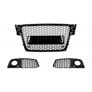 image-15-Hűtőrács jelvény nélkül, ködlámpa ráccsal és oldalsó légbeömlőkkel AUDI A4 B8 (2008-2011), RS4 Design Zongorafekete