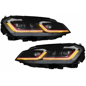 Faruri LED Bi-xenon Look compatibil cu VW Golf 7 VII (2012-2017) Facelift G7.5 GTI Design cu Semnal Dinamic si Grila Centrala-image-6058432