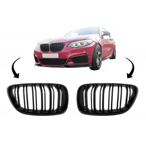 image-19-Zentralgitter für BMW 2er F22 F23 F87 14+ Doppelstreifen M Look Klavier Schwarz
