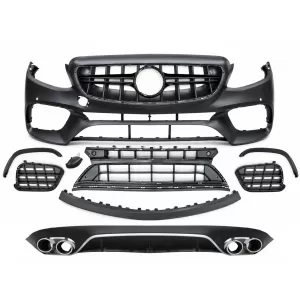 image-21-Paraurti anteriore per Mercedes E C238 A238 2016+ E63 Look Diffusore Punte Nero Cromo