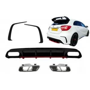 image-22-Diffusor Rot für Mercedes A W176 Facelift 15-18 A45 Look Endrohre Splitter Fins