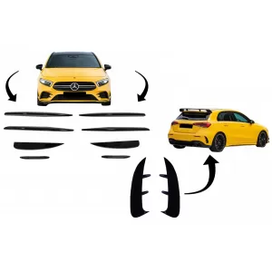 image-20-Első és hátsó lökhárító Aero bordák MERCEDES A-osztály W177 ferdehátú (2018-tól), A45 Design, zongoralakk fekete