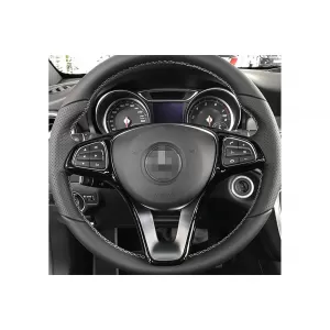Ornament Volan compatibil cu Mercedes C Class W205 S205 (2014-2017) E-Class W213 (2016-2017) GLC-Class X253 (2016-2017) Negru Lucios-image-6062761