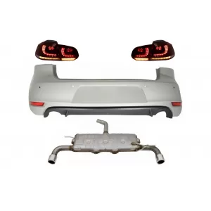 Rear Bumper suitable for VW Golf 6 VI (2008-2012) with Exhaust System and Taillights FULL LED Dynamic Sequential Turning Light GTI Design