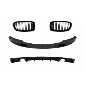 image-1-Középső hűtőrács, hátsó diffúzor két kipufogó kimenettel és első spoiler BMW 3-as F30 F31 (2011-2019) modellekhez, M Performance dizájn, zongoralakk fekete