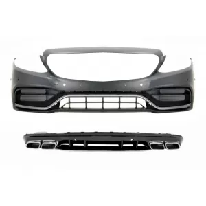 image-35-Első lökhárító diffúzorral és ezüst kipufogóvéggel MERCEDES C-osztály W205 S205 AMG Sport Line (2014-2020) C63S dizájn