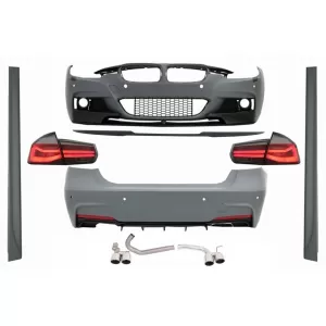 image-47-Body Kit BMW 3 F30 (2011-2019) modellekhez, M-performance megjelenés, zongoralakk fekete hátsó spoiler, LED hátsó lámpa dinamikus irányjelzővel, piros-füst