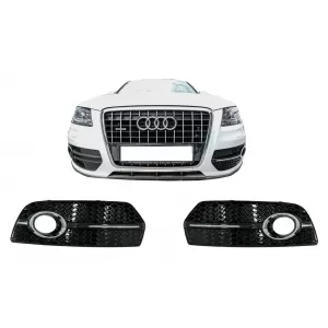 Fog Lamp Covers Side Grilles suitable for Audi Q5 SUV 8R (2008-2011) RS Design Piano Black Chrome