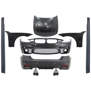 image-63-Komplett Body Kit BMW F30 (2011-2019), EVO II M3 CS dizájn, első sárvédőkkel (fekete), motorháztetővel és kipufogóvégekkel (fényes)