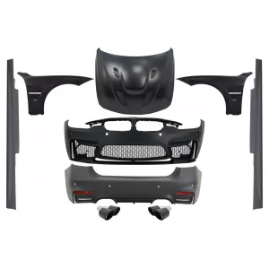 image-8-Body Kit BMW F30 (2011-2019) modellekhez, EVO II M3 CS dizájn, króm első sárvédők, motorháztető, szénszál kipufogóvég
