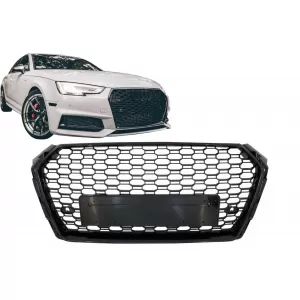 image-76-Ohne Emblem Kühlergrill für Audi A4 B9 8W 16-18 Limousine Avant RS Look Glänzend schwarz