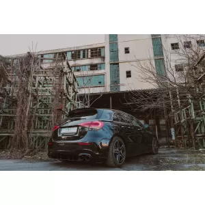Rear Bumper Valance Diffuser suitable for Mercedes A-Class W177 Hatchback (2018-Up) Black Exhaust Muffler Tips
