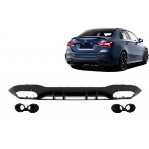 Rear Bumper Valance Diffuser suitable for Mercedes A-Class V177 Sedan (2018-up) Black Exhaust