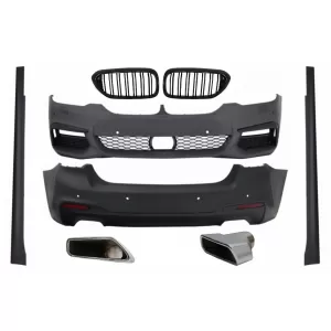 image-12-Komplett Body Kit vese hűtőráccsal, zongorafekete dupla csíkkal és kipufogóvégekkel, BMW 5 G30 (2017-től) modellekhez, M-Tech Dizájn