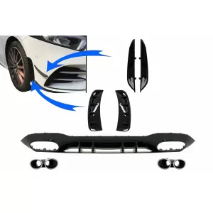 image-41-Diffusor für Mercedes A V177 Limousine 18-22 Chrom Auspuff Vorne Seitenschlitze Klappen Fins