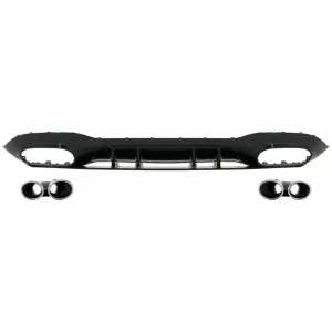 Rear Diffuser with Front Side Vents and Flaps Side Fins suitable for Mercedes A-Class V177 Sedan (2018-2022) Chrome Exhaust