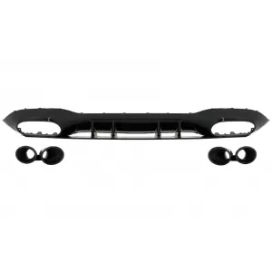Rear Diffuser with  Front Side Vents and Flaps Side Fins suitable for Mercedes A-Class V177 Sedan (2018-2022) Black Exhaust