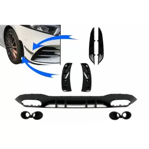image-42-Diffusor für Mercedes A V177 Limousine 2018-2022 Schwarz Auspuff Vorne Seite Vents Klappen Fins