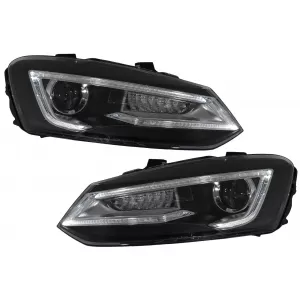 Headlights suitable for VW Polo MK5 6R 6C 61 (2011-2017) LED Light Bar Devil Eye Look RHD