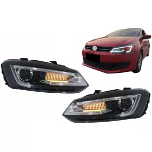 Headlights suitable for VW Polo MK5 6R 6C 61 (2011-2017) LED Light Bar Devil Eye Look RHD