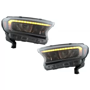 Fényszóró LED fénysorral Ford Ranger (2015-2020) LHD, Teljes Fekete, dinamikus irányjelző-image-6078835