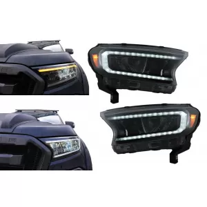 Fényszóró LED fénysorral Ford Ranger (2015-2020) LHD, Teljes Fekete, dinamikus irányjelző-image-6078843