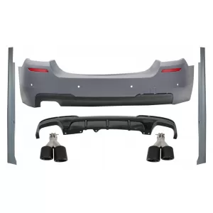 image-0-Hátsó lökhárító, küszöb spoiler, diffúzor és dupla iker szénszálas kipufogóvégek BMW 5 F10 (2011-2017) modellekhez, M-performance dizájn