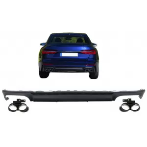image-54-Diffusor & Auspuff Tipps für Audi A6 C8 4K Avantlimousine 2018+ S6 Look Matt-schwarz
