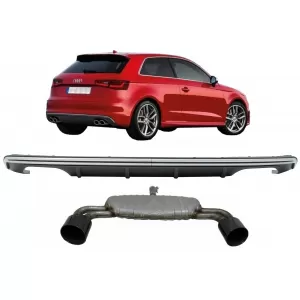 Hátsó lökhárító diffúzor kipufogórendszerrel, fekete, AUDI A3 8V Hatchback/Sportback (2012-2015), S3 Dizájn-image-6094187