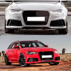 Grila Bara Fata compatibil cu Audi A6 C7 4G Pre-Facelift (2011-2014) RS6 Design Negru Lucios-image-6082194