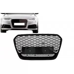 Grila Bara Fata compatibil cu Audi A6 C7 4G Pre-Facelift (2011-2014) RS6 Design Negru Lucios-image-6083514