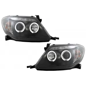 image-7-Двойни Фарове с Angel Eyes , подходящи за Toyota Hilux (2005-2011) Черен