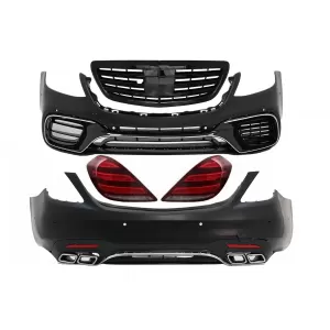 image-18-Body Kit, teljes LED hátsó lámpa dinamikus irányjelzővel és zongoralakk fekete hűtőrács Mercedes S-osztály W222 (2013-06.2017) modellekhez, S63 Dizájn