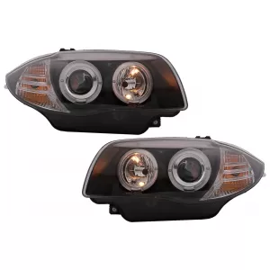 Angel Eyes Headlights suitable for BMW 1 Series E81 E82 E87 E88 (2004-2011) Black