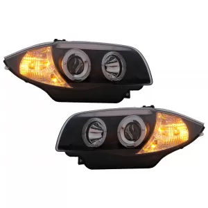 Angel Eyes Headlights suitable for BMW 1 Series E81 E82 E87 E88 (2004-2011) Black
