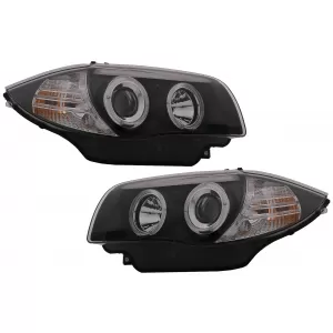 Angel Eyes Headlights suitable for BMW 1 Series E81 E82 E87 E88 (2004-2011) Black