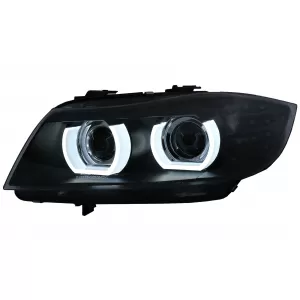 3D Angel Eyes LED DRL Xenon Headlights suitable for BMW 3 Series E90 E91 LCI (2008-2011) Black