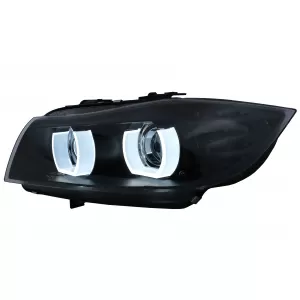 3D Angel Eyes LED DRL Xenon Headlights suitable for BMW 3 Series E90 E91 LCI (2008-2011) Black