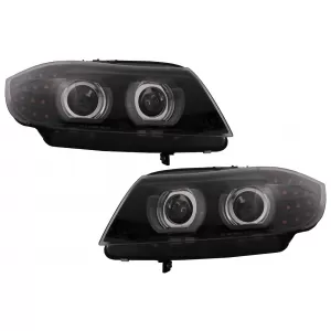 3D Angel Eyes LED DRL Xenon Headlights suitable for BMW 3 Series E90 E91 LCI (2008-2011) Black